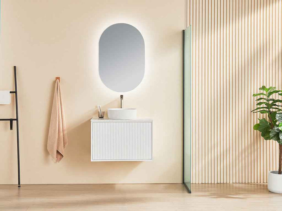600-1500*460*500mm POS CETO Kirribilli Matte White PVC Constructed Fluted Bathroom Cabinet Wall Hung Vanity