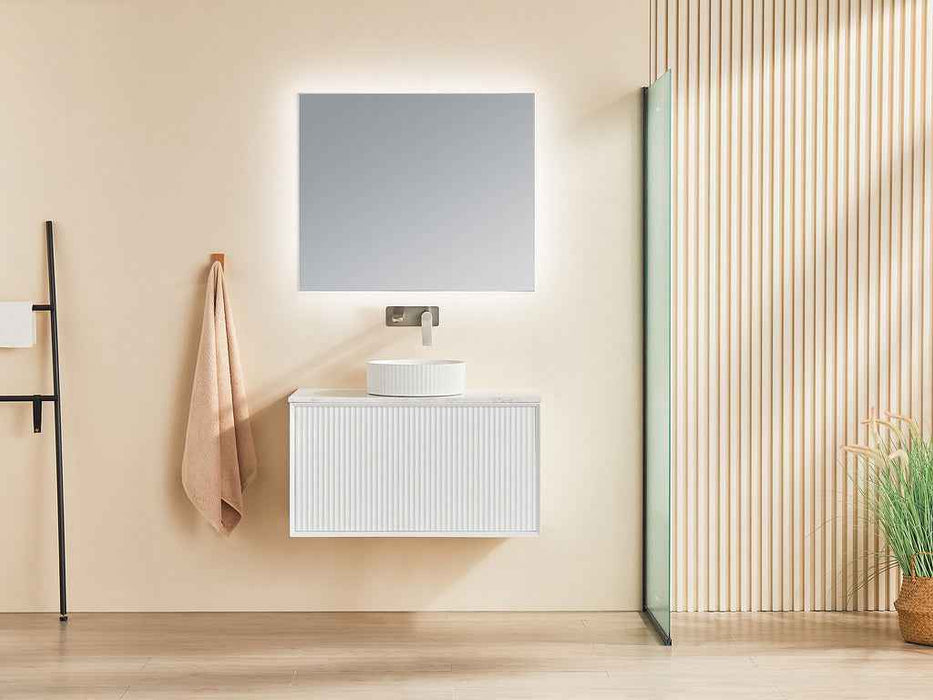 600-1500*460*500mm POS CETO Kirribilli Matte White PVC Constructed Fluted Bathroom Cabinet Wall Hung Vanity