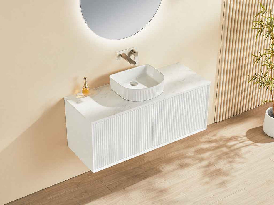 600-1500*460*500mm POS CETO Kirribilli Matte White PVC Constructed Fluted Bathroom Cabinet Wall Hung Vanity