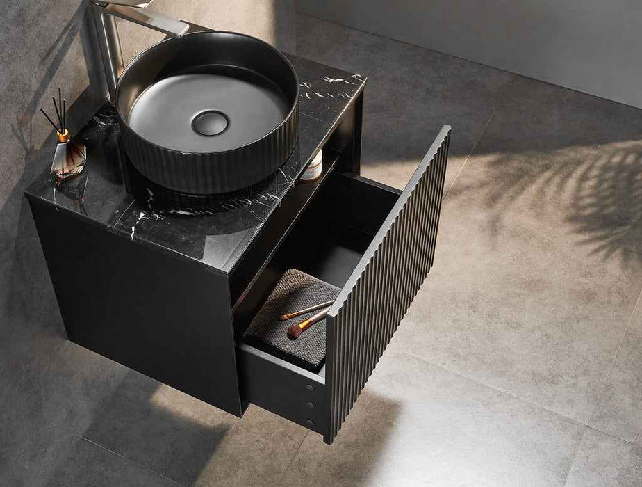 600-1500*460*500mm POS CETO Kirribilli Matte Black PVC Constructed Fluted Bathroom Cabinet Wall Hung Vanity