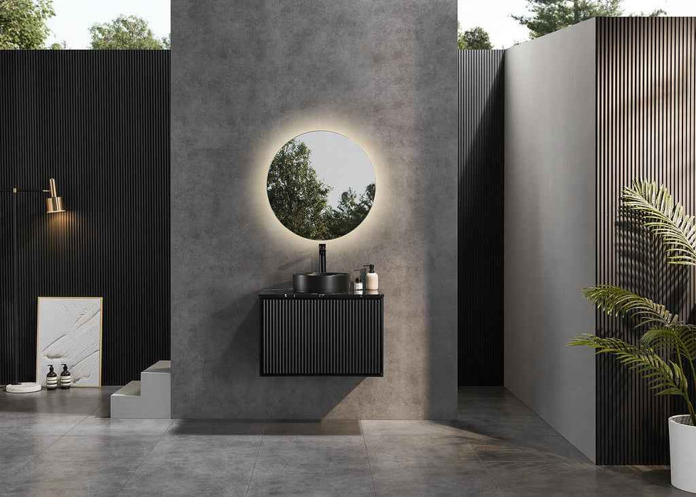 600-1500*460*500mm POS CETO Kirribilli Matte Black PVC Constructed Fluted Bathroom Cabinet Wall Hung Vanity