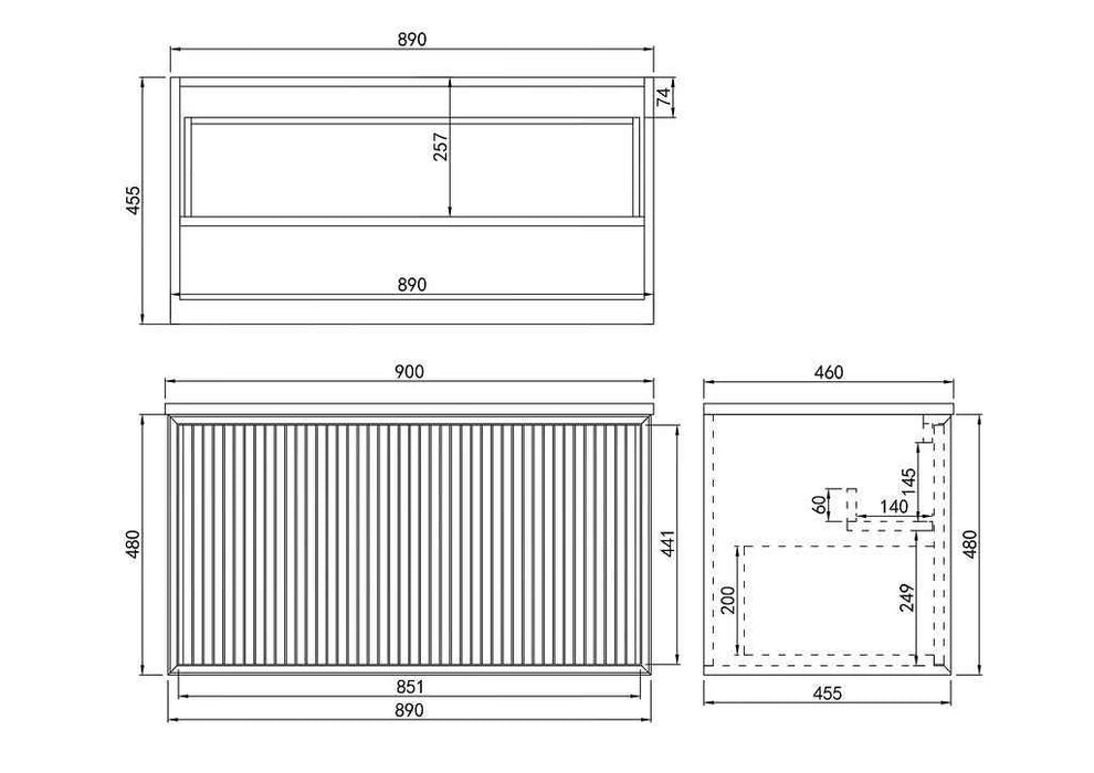 600-1500*460*500mm POS CETO Kirribilli Matte White PVC Constructed Fluted Bathroom Cabinet Wall Hung Vanity