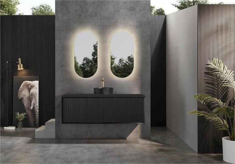 600-1500*460*500mm POS CETO Kirribilli Matte Black PVC Constructed Fluted Bathroom Cabinet Wall Hung Vanity