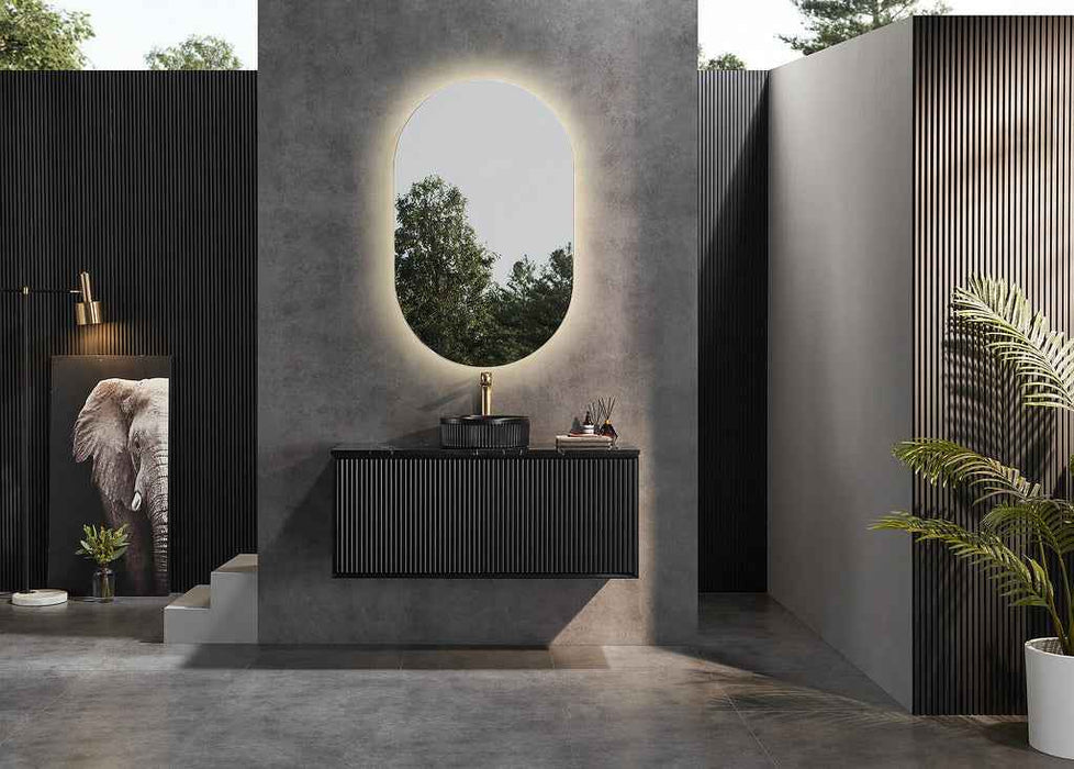 600-1500*460*500mm POS CETO Kirribilli Matte Black PVC Constructed Fluted Bathroom Cabinet Wall Hung Vanity