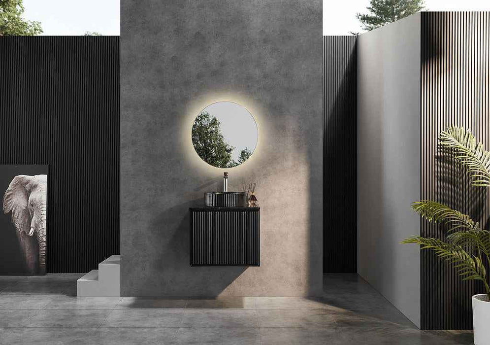 600-1500*460*500mm POS CETO Kirribilli Matte Black PVC Constructed Fluted Bathroom Cabinet Wall Hung Vanity