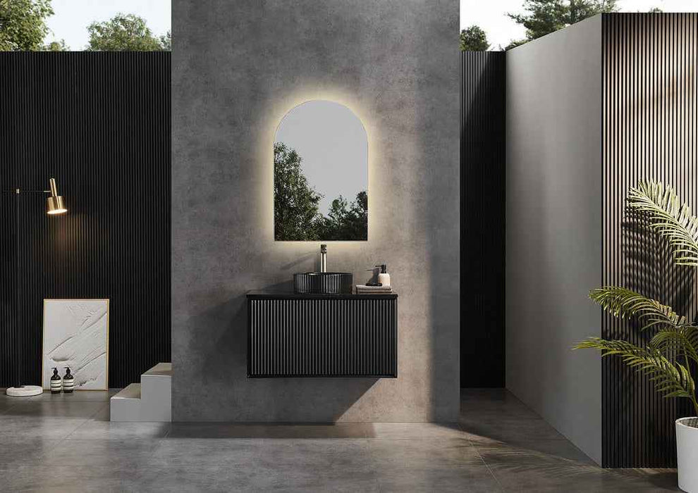 600-1500*460*500mm POS CETO Kirribilli Matte Black PVC Constructed Fluted Bathroom Cabinet Wall Hung Vanity