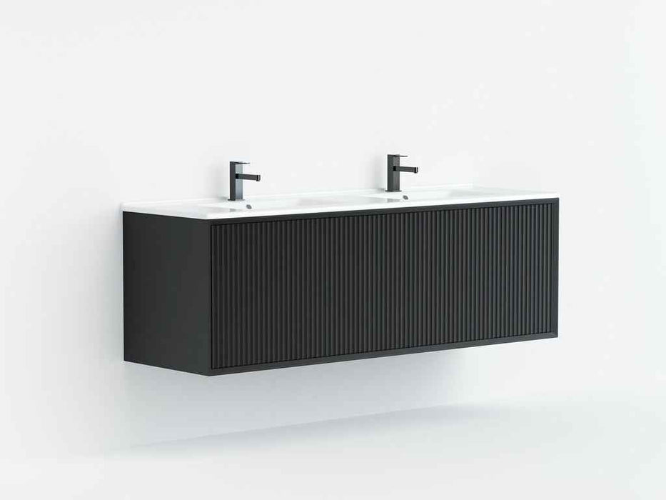 600-1500*460*500mm POS CETO Kirribilli Matte Black PVC Constructed Fluted Bathroom Cabinet Wall Hung Vanity