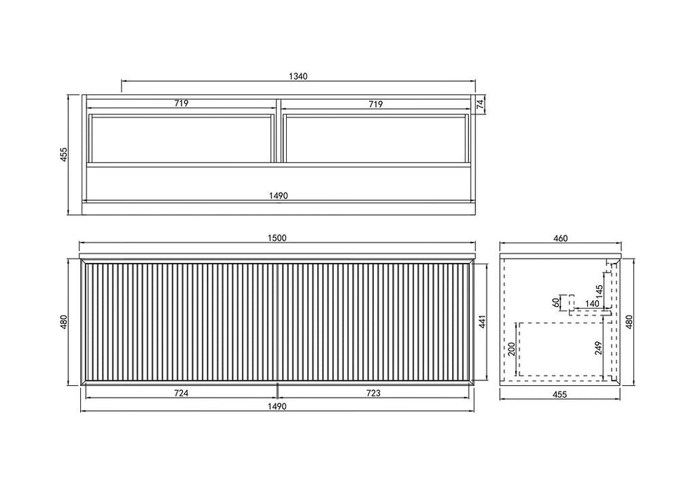 600-1500*460*500mm POS CETO Kirribilli Matte Black PVC Constructed Fluted Bathroom Cabinet Wall Hung Vanity