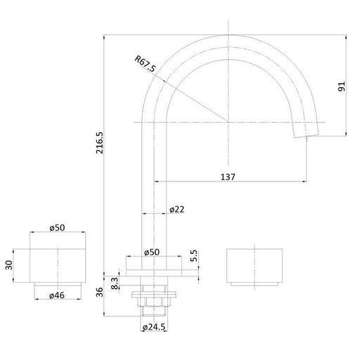 Ikon Tana Chrome/Matt Black/Brushed Nickel/Brushed Gold Solid Brass Round 1/4 turn Ceramic/Disc Basin Set - HD reno