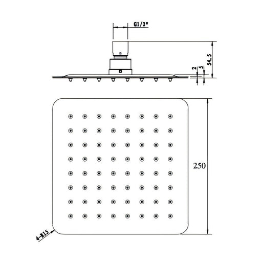250mm BK Eckig Stainless Steel Chrome/Matt Black/Brushed Nickel/Brushed Gold/Brushed Gun Metal/Brushed Bronze Square Shower Heads - HD reno
