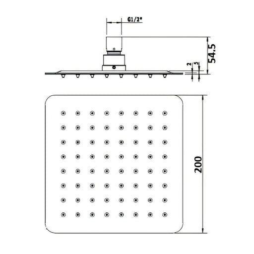 200mm BK Eckig Stainless Steel Chrome/Matt Black Square Shower Heads - HD reno