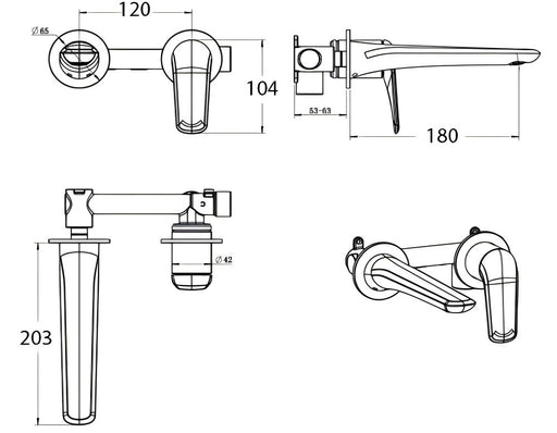 BK BERLIN Premium Brass Wall Basin/Bath Mixer With Spout Trim Kit - HD reno