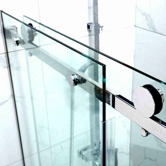 870-1180x2000mm Sliding L Shape Frameless Light Gold 10mm Glass Embedded Circle Handle Shower Screen