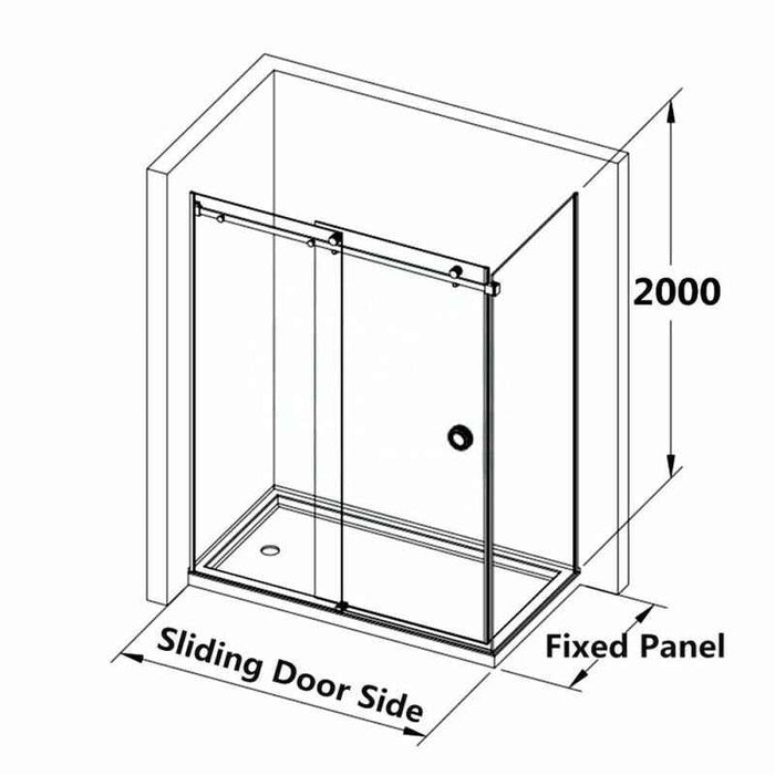 870-1180x2000mm Sliding L Shape Frameless Light Gold 10mm Glass Embedded Circle Handle Shower Screen