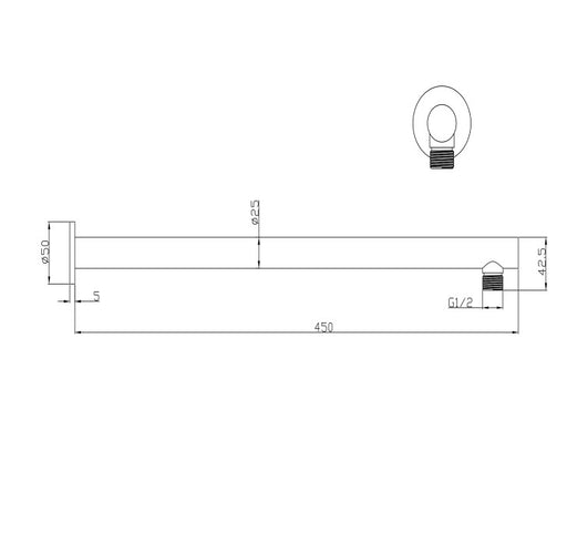 450mm Bella LVB Mica Living Brass Straight Wall Shower Arm - HD reno