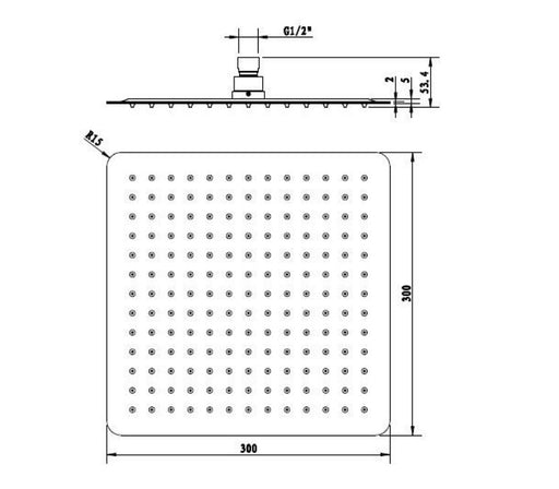 300mm BK Eckig Stainless Steel Chrome/Matt Black Square Shower Heads - HD reno