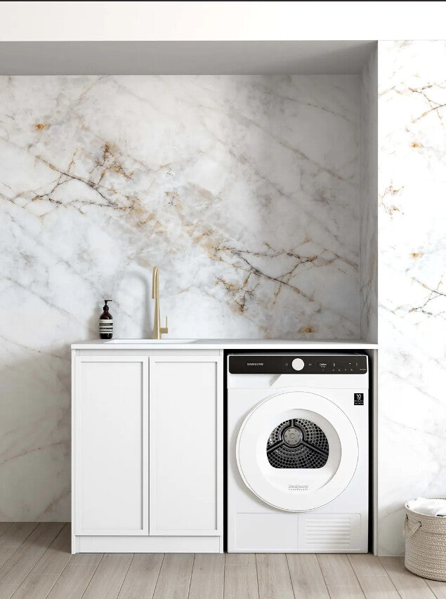 1300*600*900mm Otti Hampshire Matt White Base Laundry Cabinet With Stone Top And Sink