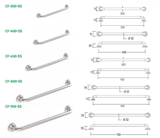 304 Grade Stainless Steel Straight Grab Rail - 300-700mm - HD reno