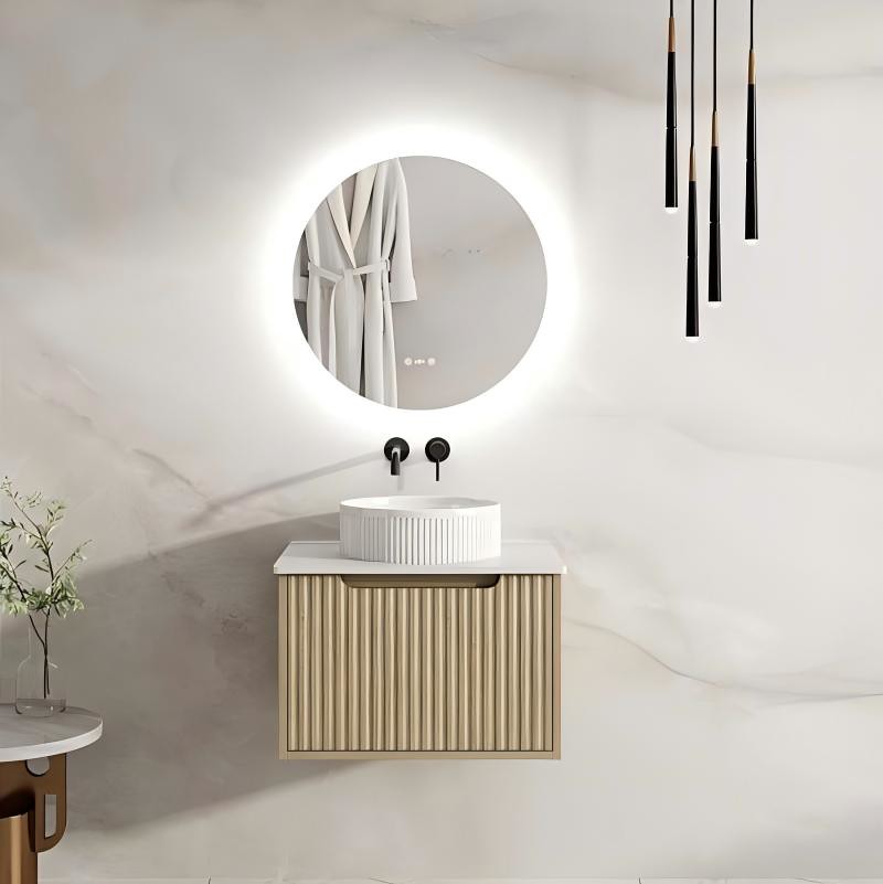 600-1800*455*390mm Mercio Rhea Natural Oak Fluted Wall Hung Vanity