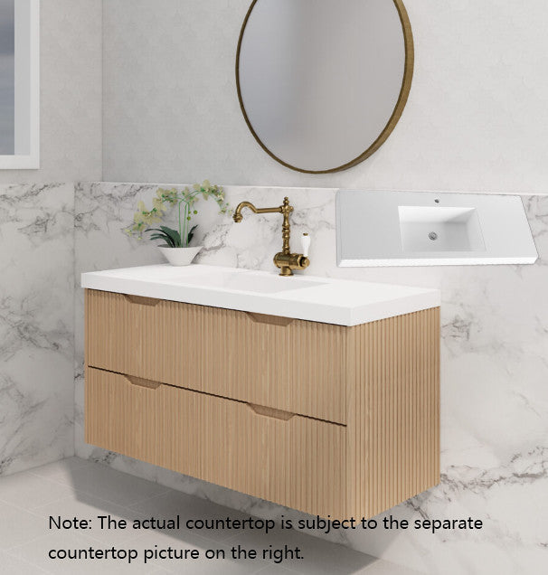 600-1800*450*550mm Bali American Oak MR Melamined Board Panel With PVC Coating Fluted Wall Hung Vanity - HD reno
