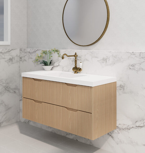 600-1800*450*550mm Bali American Oak MR Melamined Board Panel With PVC Coating Fluted Wall Hung Vanity - HD reno