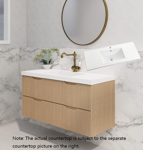 600-1800*450*550mm Bali American Oak MR Melamined Board Panel With PVC Coating Fluted Wall Hung Vanity - HD reno