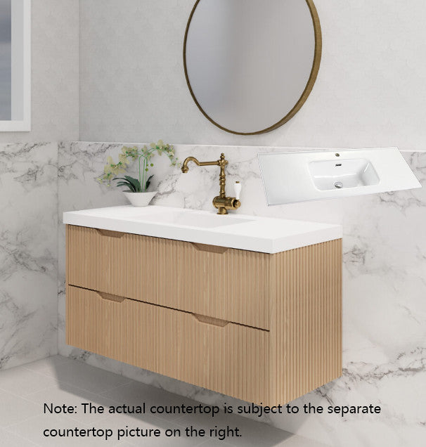 600-1800*450*550mm Bali American Oak MR Melamined Board Panel With PVC Coating Fluted Wall Hung Vanity - HD reno