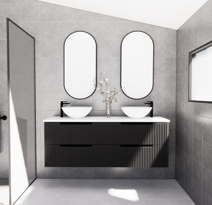 600-1800*450*550mm ABS Bali Matt Black MR Melamined Board Panel With PVC Coating Fluted Wall Hung Vanity