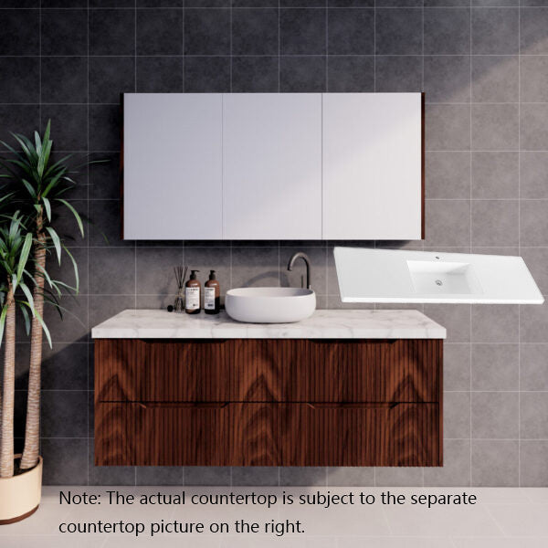 600-1800*450*550mm ABS Bali Brown Oak MR Melamined Board Panel With PVC Coating Fluted Wall Hung Vanity