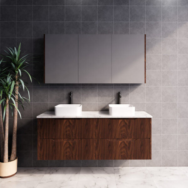 600-1800*450*550mm ABS Bali Brown Oak MR Melamined Board Panel With PVC Coating Fluted Wall Hung Vanity