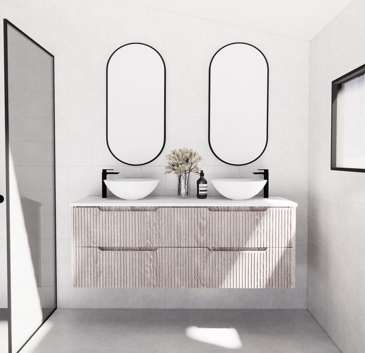 600-1800*450*550mm ABS Bali White Oak MR Melamined Board Panel With PVC Coating Fluted Wall Hung Vanity - HD reno
