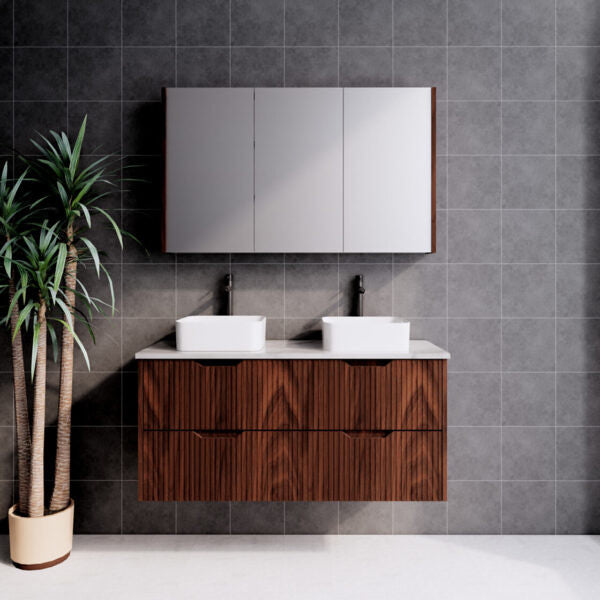 600-1800*450*550mm ABS Bali Brown Oak MR Melamined Board Panel With PVC Coating Fluted Wall Hung Vanity