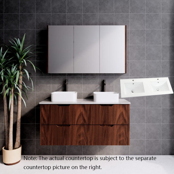 600-1800*450*550mm ABS Bali Brown Oak MR Melamined Board Panel With PVC Coating Fluted Wall Hung Vanity - HD reno