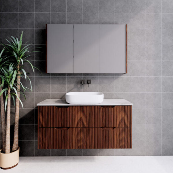 600-1800*450*550mm ABS Bali Brown Oak MR Melamined Board Panel With PVC Coating Fluted Wall Hung Vanity
