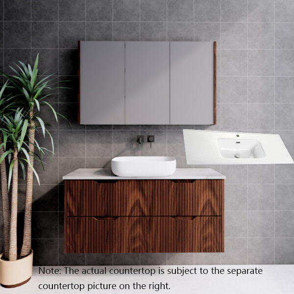 600-1800*450*550mm ABS Bali Brown Oak MR Melamined Board Panel With PVC Coating Fluted Wall Hung Vanity - HD reno