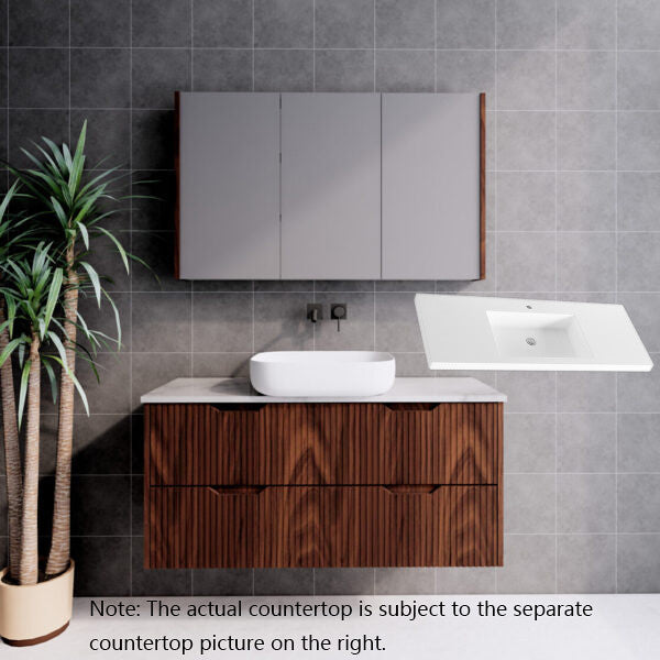 600-1800*450*550mm ABS Bali Brown Oak MR Melamined Board Panel With PVC Coating Fluted Wall Hung Vanity