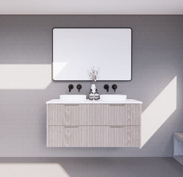 600-1800*450*550mm ABS Bali White Oak MR Melamined Board Panel With PVC Coating Fluted Wall Hung Vanity - HD reno