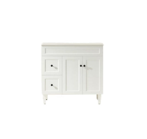 900*455*860mm POS Harrington Matt White PVC Constructed Freestanding Vanity With Legs - Left Hand Drawer - HD reno