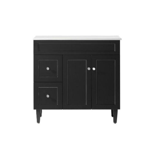 900*455*860mm POS Harrington Matt Black PVC Constructed Freestanding Vanity With Kick Board - Left Hand Drawer - HD reno
