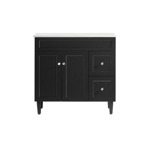 900*455*860mm POS Harrington Matt Black PVC Constructed Freestanding Vanity With Kick Board - Right Hand Drawer - HD reno