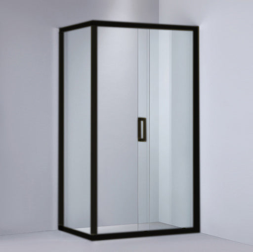 920-1750x2000mm L Shape Shower Screen Sliding Door Black Semi-frameless 6mm Glass With Return Panel - HD reno
