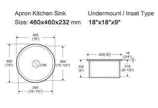 460*460*232mm Lukka Elba Fine Fireclay Round Basin Single Bowl With Drainer Undermount Sinks Laundry Kitchen Sink