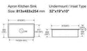 813*483*254mm Lukka Procida Fireclay Matt Black Single Bowl Square Basin With Drainer Inset/Undermount Laundry Kitchen Sink