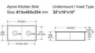 813*483*254mm Lukka Procida Fireclay Gloss White Double Bowls Square Basin With Drainer Inset/Undermount Laundry Kitchen Sink