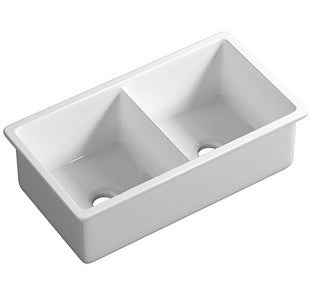 813*483*254mm Lukka Procida Fireclay Gloss White Double Bowls Square Basin With Drainer Inset/Undermount Laundry Kitchen Sink