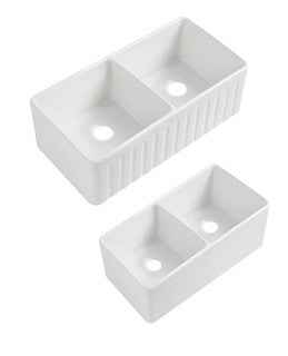 835*459*254mm Lukka Rocca Fine Fireclay Farm House Buttler Gloss White Double Bowls Square Basin With Drainer Undermount Laundry Kitchen Sink