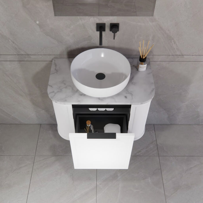 750*450*450mm ABS Houston Matt White Plywood Curved Wall Hung Vanity
