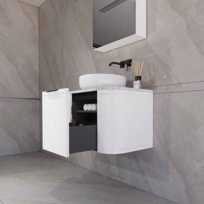 750*450*450mm ABS Houston Matt White Plywood Curved Wall Hung Vanity