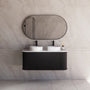 1200*450*450mm ABS Houston Matt Black Plywood Double Bowls Curved Wall Hung Vanity With Front Pull-out Side Cabinets, No Side Clearance Needed