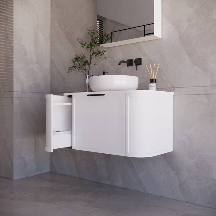 900*450*450mm ABS Houston Matt White Plywood Curved Wall Hung Vanity